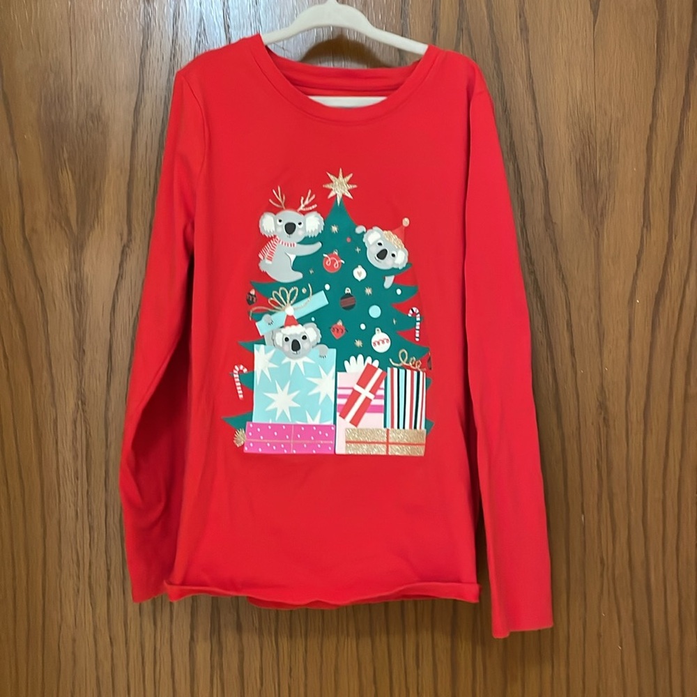 CAT & JACK UEC Girls Size Medium (7/8) Festive Red Green Koala Christmas Shirt